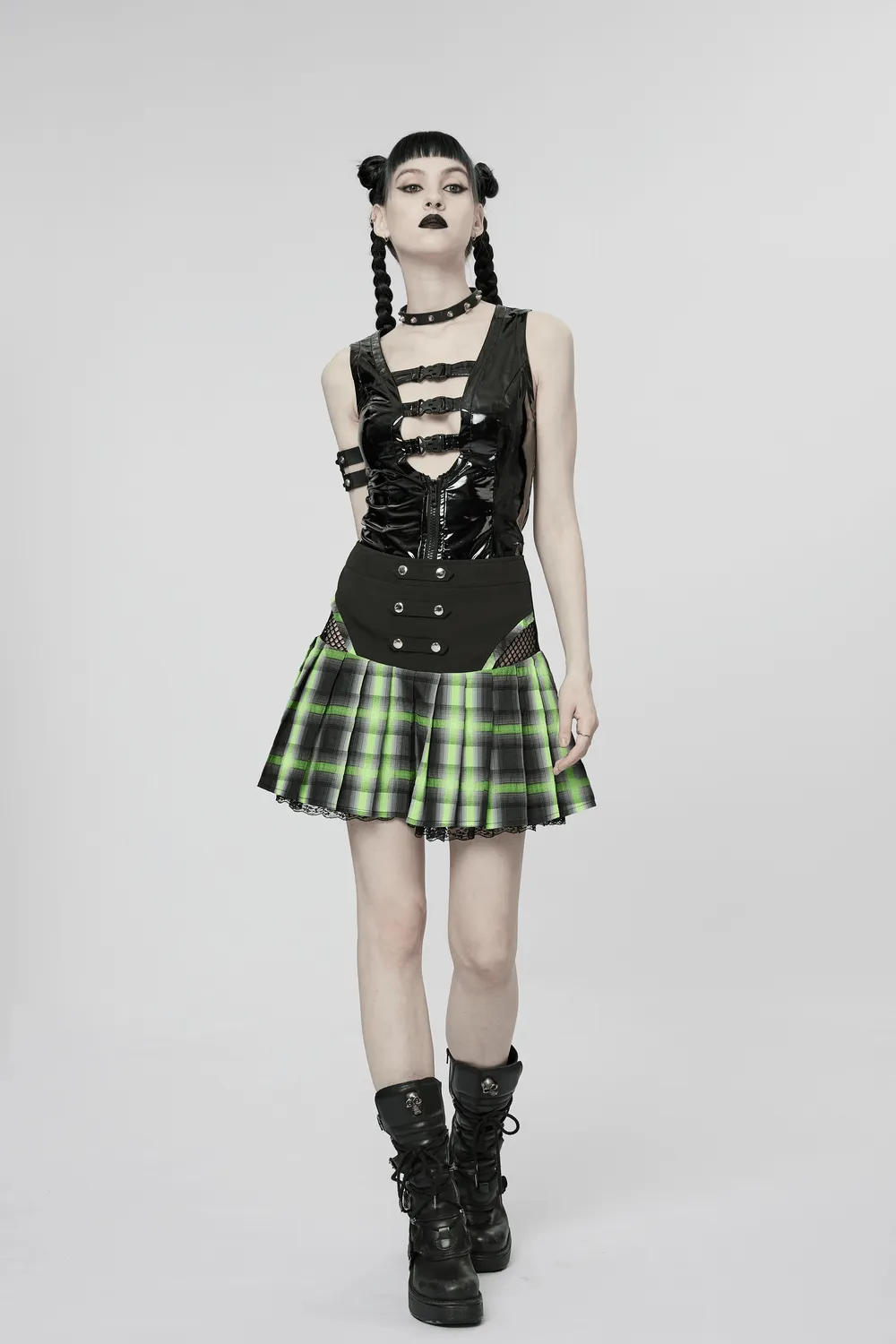 Gothic Buckle Patent Leather Slim Vest