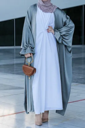 Gray Loves open front maxi satin abaya throw over