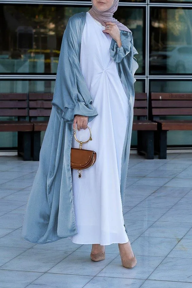 Gray Loves open front maxi satin abaya throw over