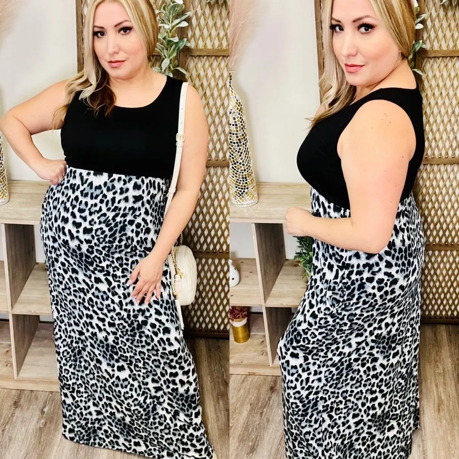 Grey Leopard Print Bottom Maxi Dress