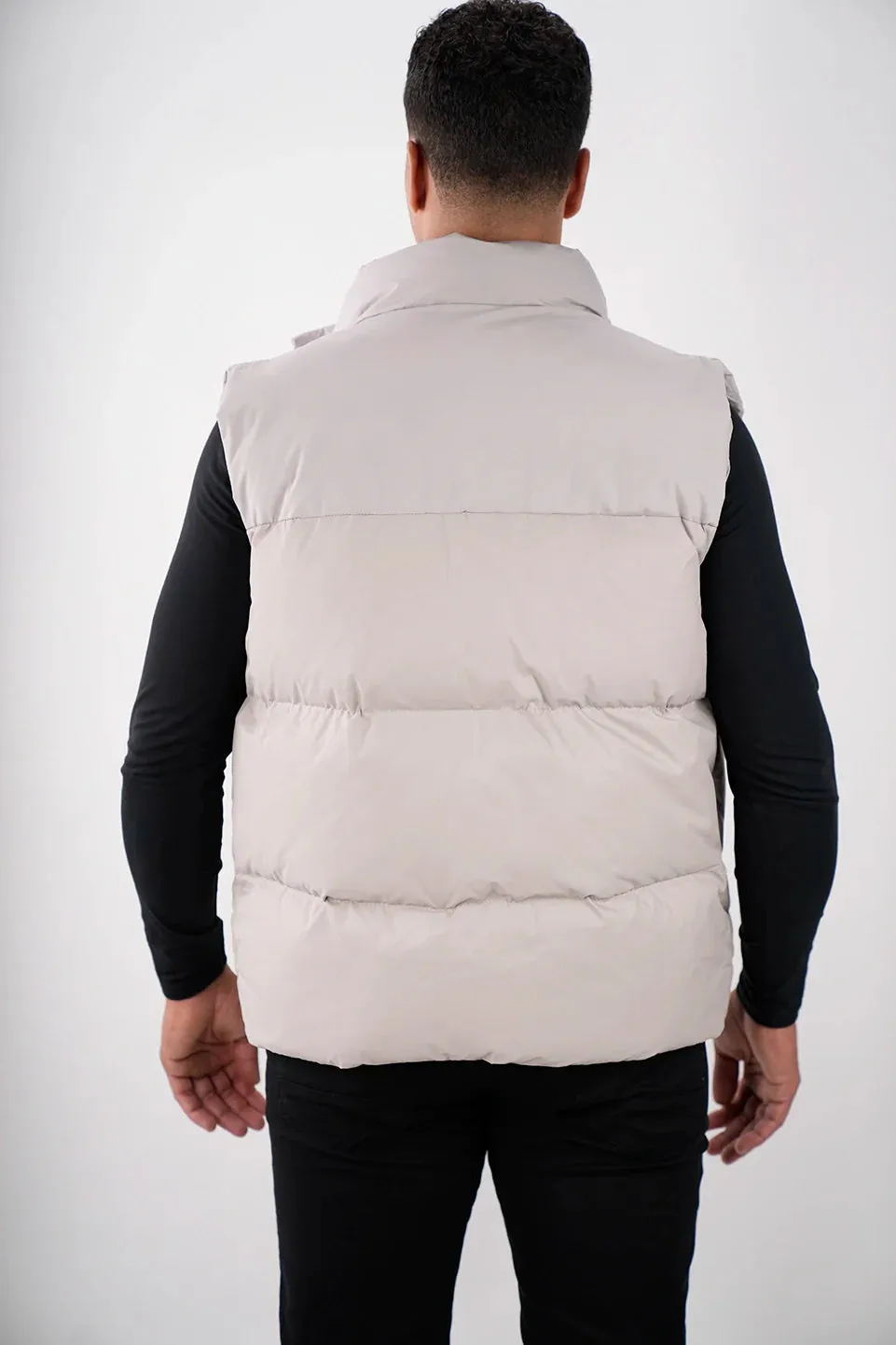 Grey Puffer Vest With Side Pockets