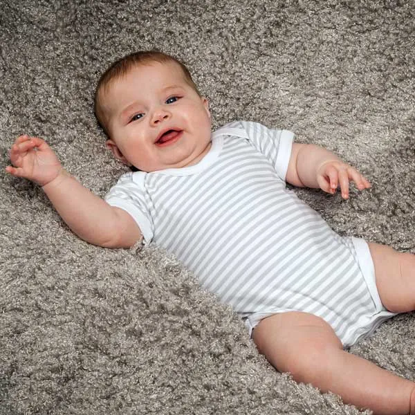 Grey Stripe Print  Baby Bodysuit, 0-3 months