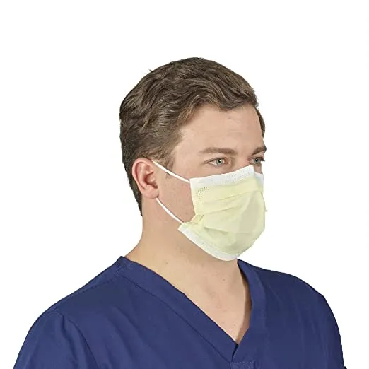 HALYARD Disposable Procedure Mask, Pleat-Style w/Earloops, Yellow, 47117 (Box of 50)