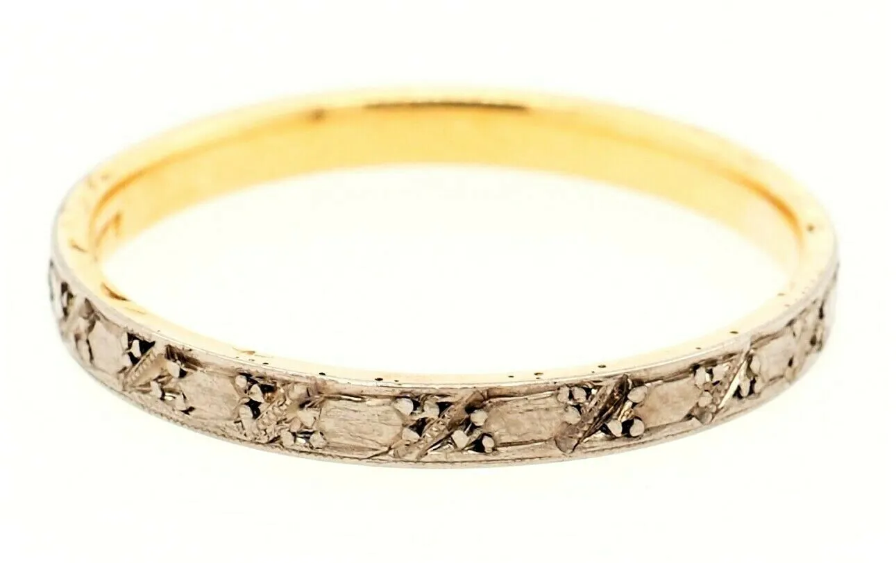 Handmade Engraved 18ct Yellow & White Gold Ring Fine Wedding Jewellery Size P