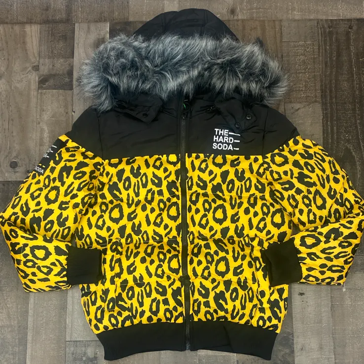 Hard Soda- cheetah print bubble coat (yellow)