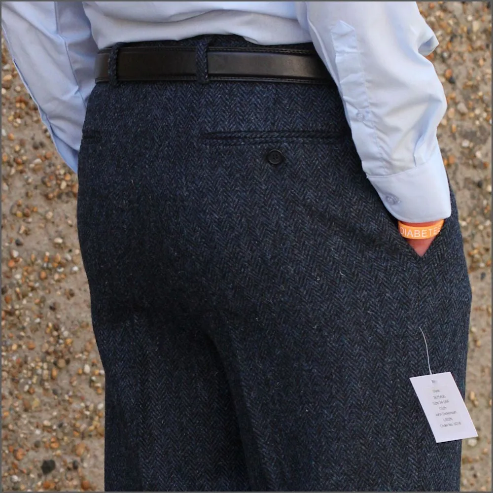 Harris Tweed Dark Blue Herringbone Tailored Fitting Trouser..