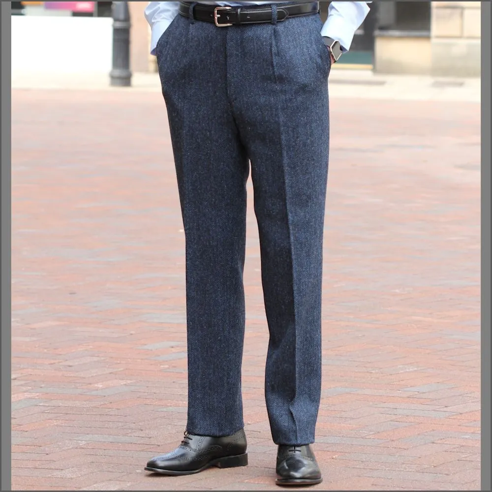 Harris Tweed Dark Blue Herringbone Tailored Fitting Trouser..