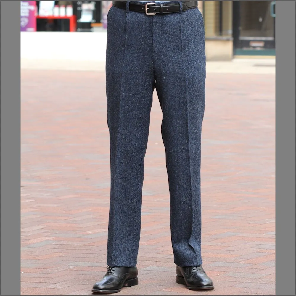 Harris Tweed Dark Blue Herringbone Tailored Fitting Trouser..