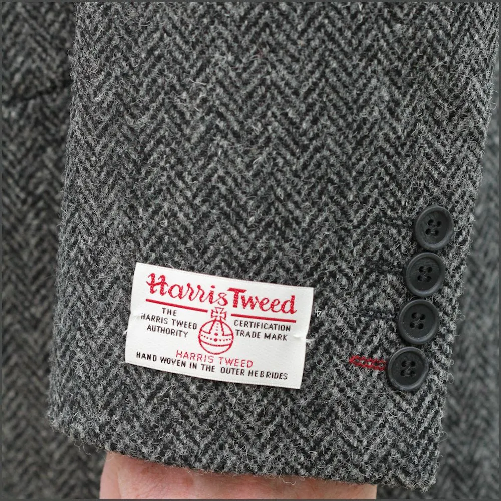 Harris Tweed Dark Grey Herringbone Overcoat--