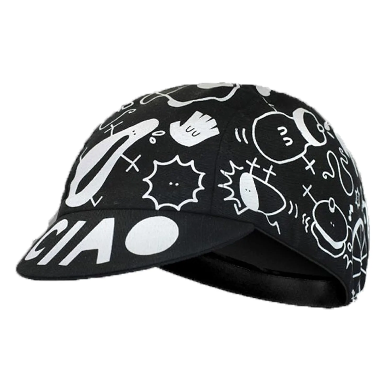 Hello Cartoon Print Black White Cycling Caps Summer Polyester Quick Drying Bicycle Balaclava Team Bike Hats Cool