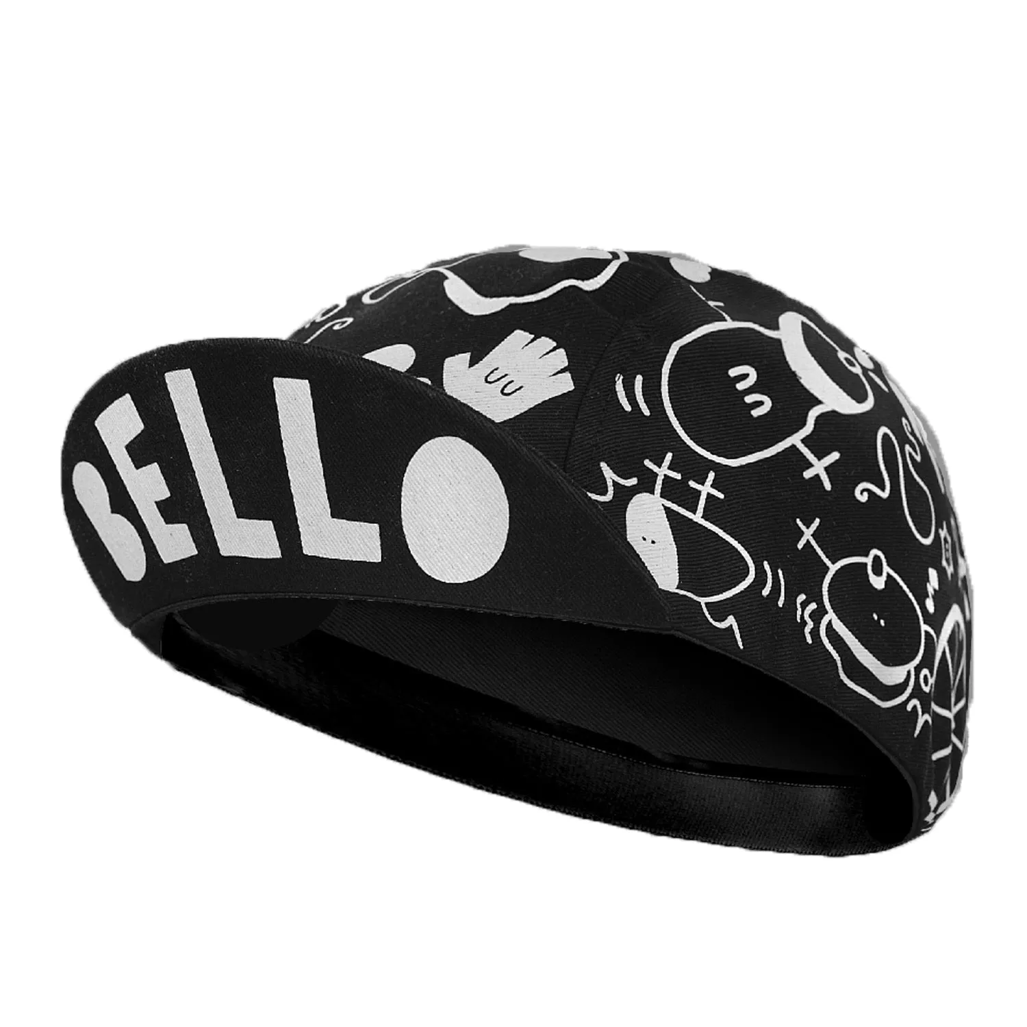 Hello Cartoon Print Black White Cycling Caps Summer Polyester Quick Drying Bicycle Balaclava Team Bike Hats Cool