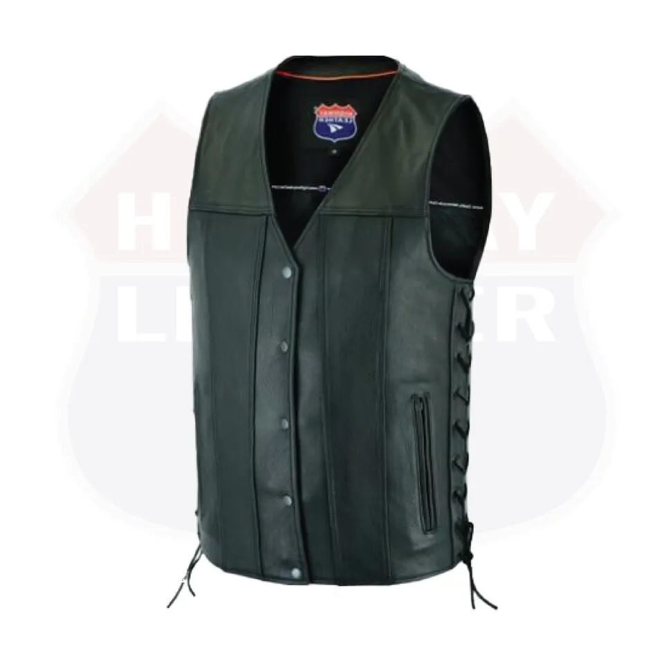 HL2611NKD BLACK Straight bottom Gun pocket leather vest