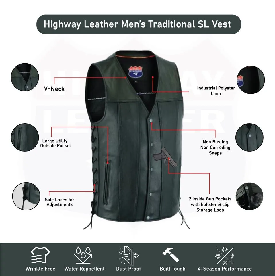 HL2611NKD BLACK Straight bottom Gun pocket leather vest