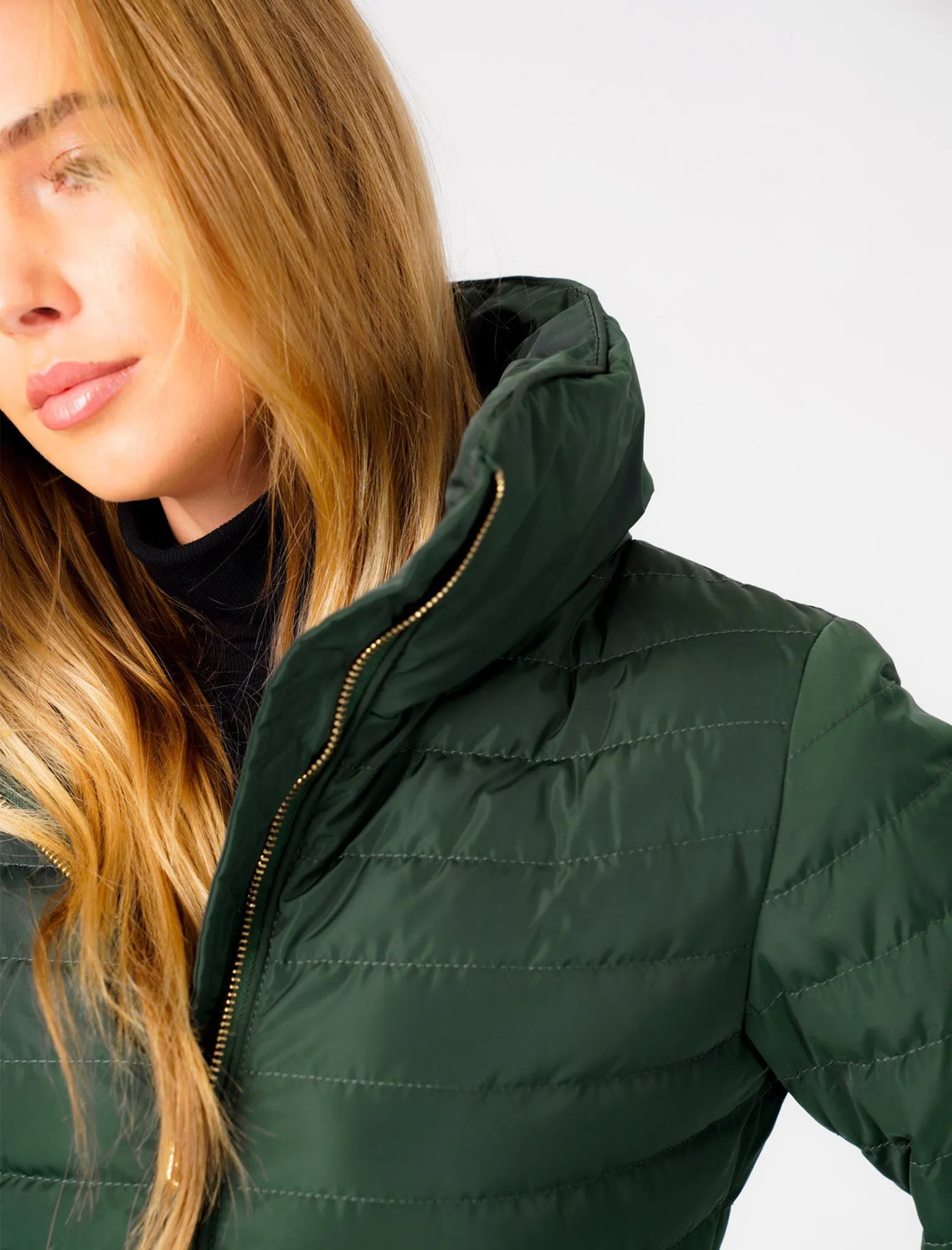 Honey 2 Funnel Neck Quilted Jacket in Dark Green - Tokyo Laundry