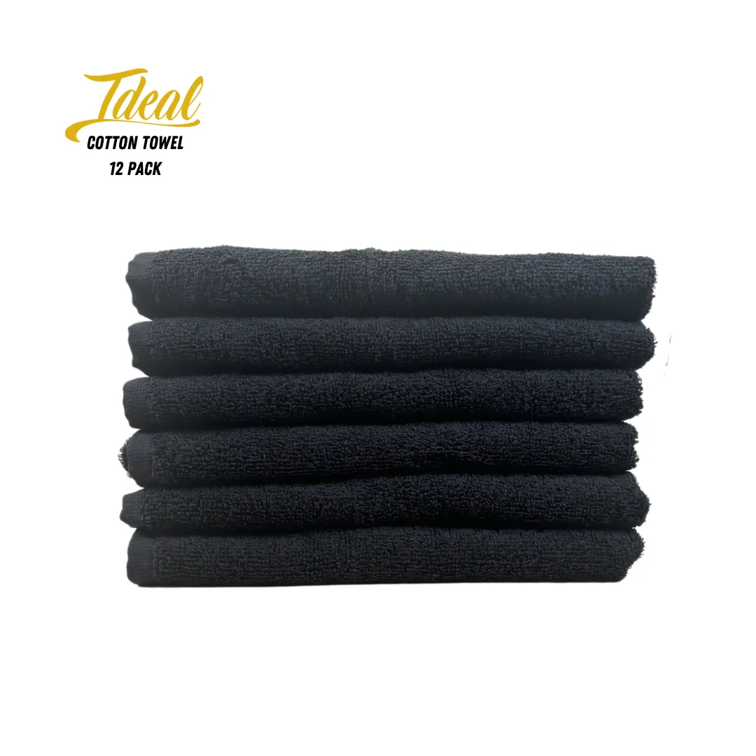 Ideal Cotton Barber Towels Black (12 Pack)