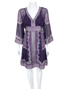 INC, Women's Paisley Silk Kimono Dress, Plum, Size 6