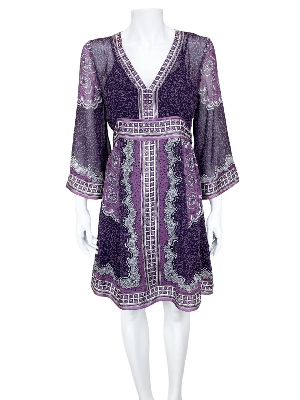 INC, Women's Paisley Silk Kimono Dress, Plum, Size 6