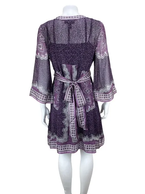 INC, Women's Paisley Silk Kimono Dress, Plum, Size 6