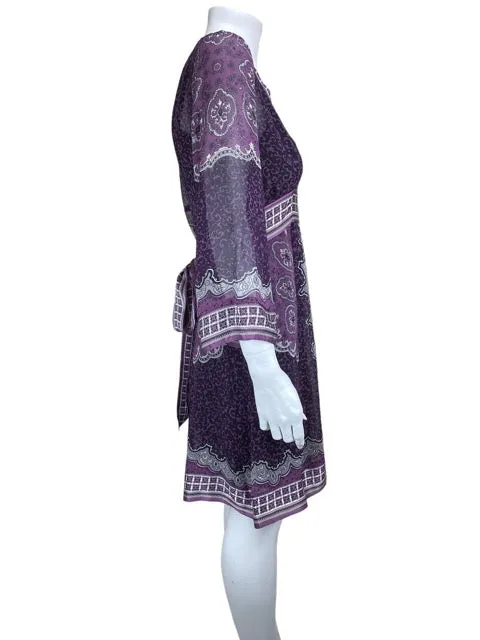 INC, Women's Paisley Silk Kimono Dress, Plum, Size 6