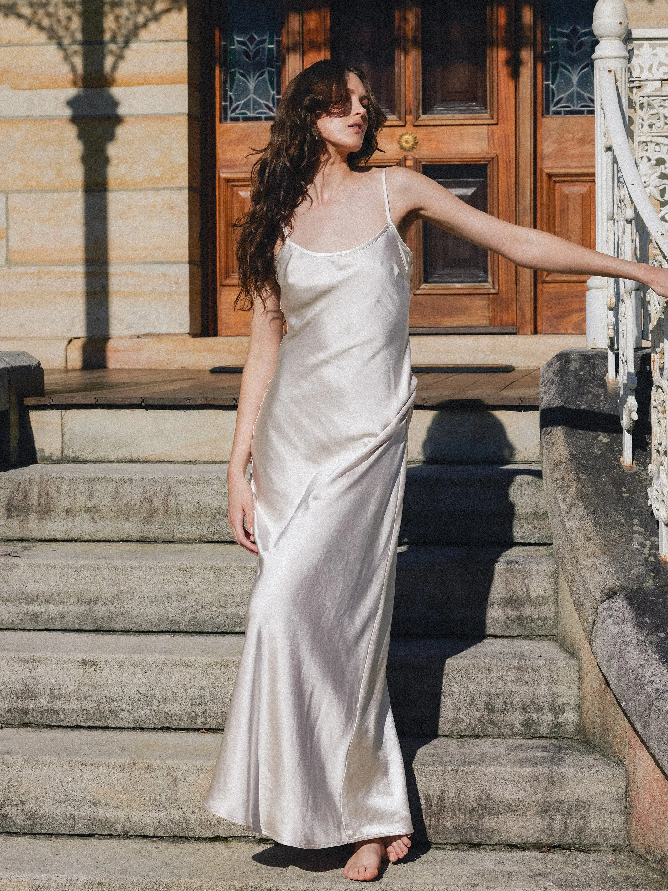 Isla Satin Slip Dress Pearl