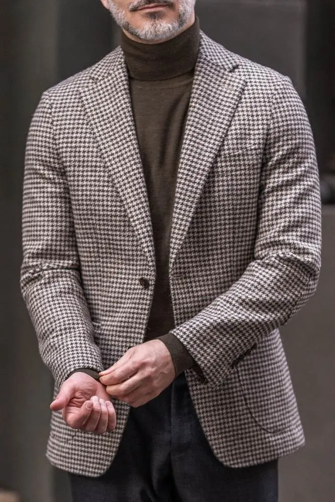 Liam Sports Jacket - Three Shades Houndstooth Undyed Wool