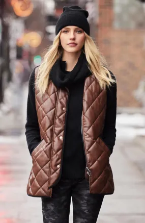 Long Quilted Faux Leather Vest