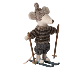 Maileg Winter Mouse with Ski Set, Big Brother - Grey