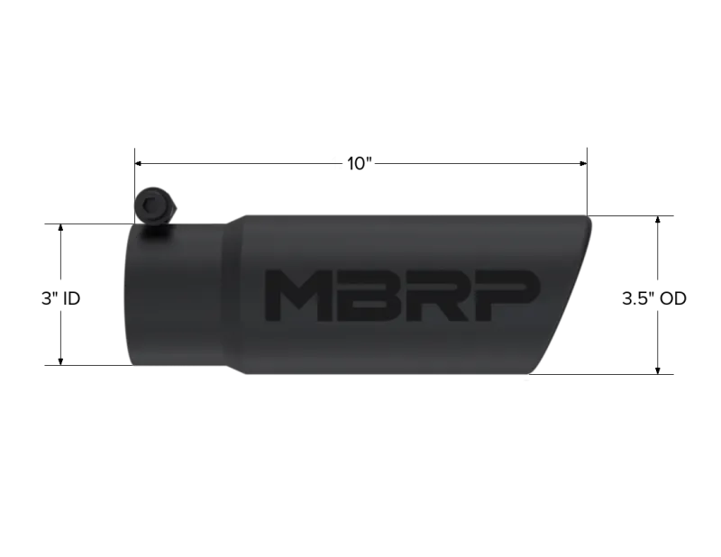 MBRP Exhaust Tip - 3" Inlet - 3-1/2" Round Outlet - 10" Length - Single Wall - Rolled Edge - Angled Cut - Stainless - Black Powder Coat