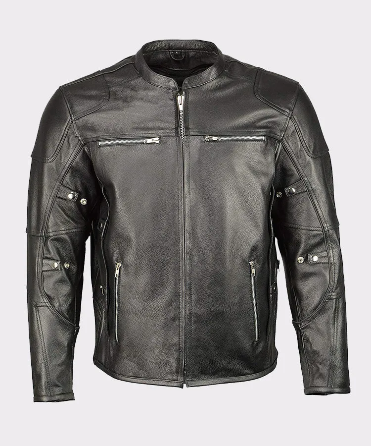 Men’s Armored Triple Vent Leather Jacket Stretch Side