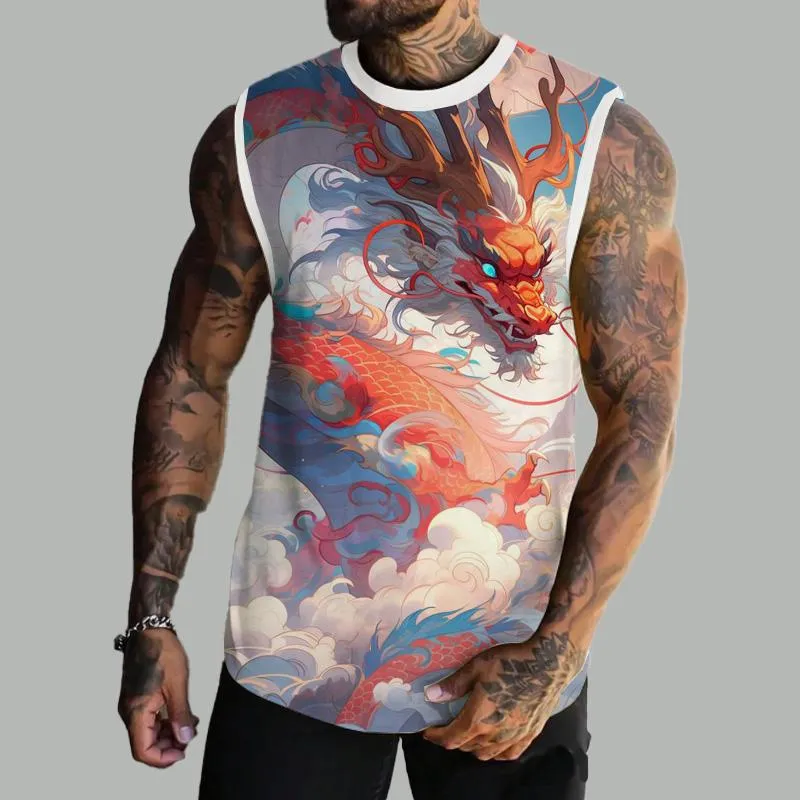 Men's Basic Printed Round Neck Vest 55237445YM