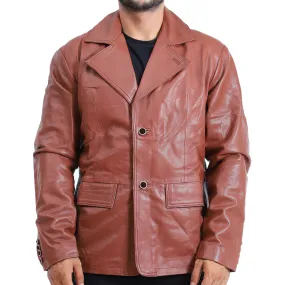 Men's Brown Waxed Leather Car Coat