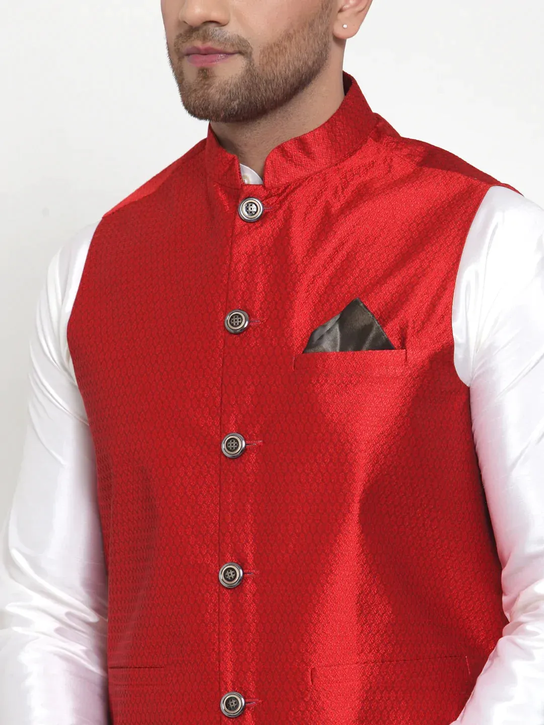 Men'S Maroon Woven Jacquard Nehru Jacket