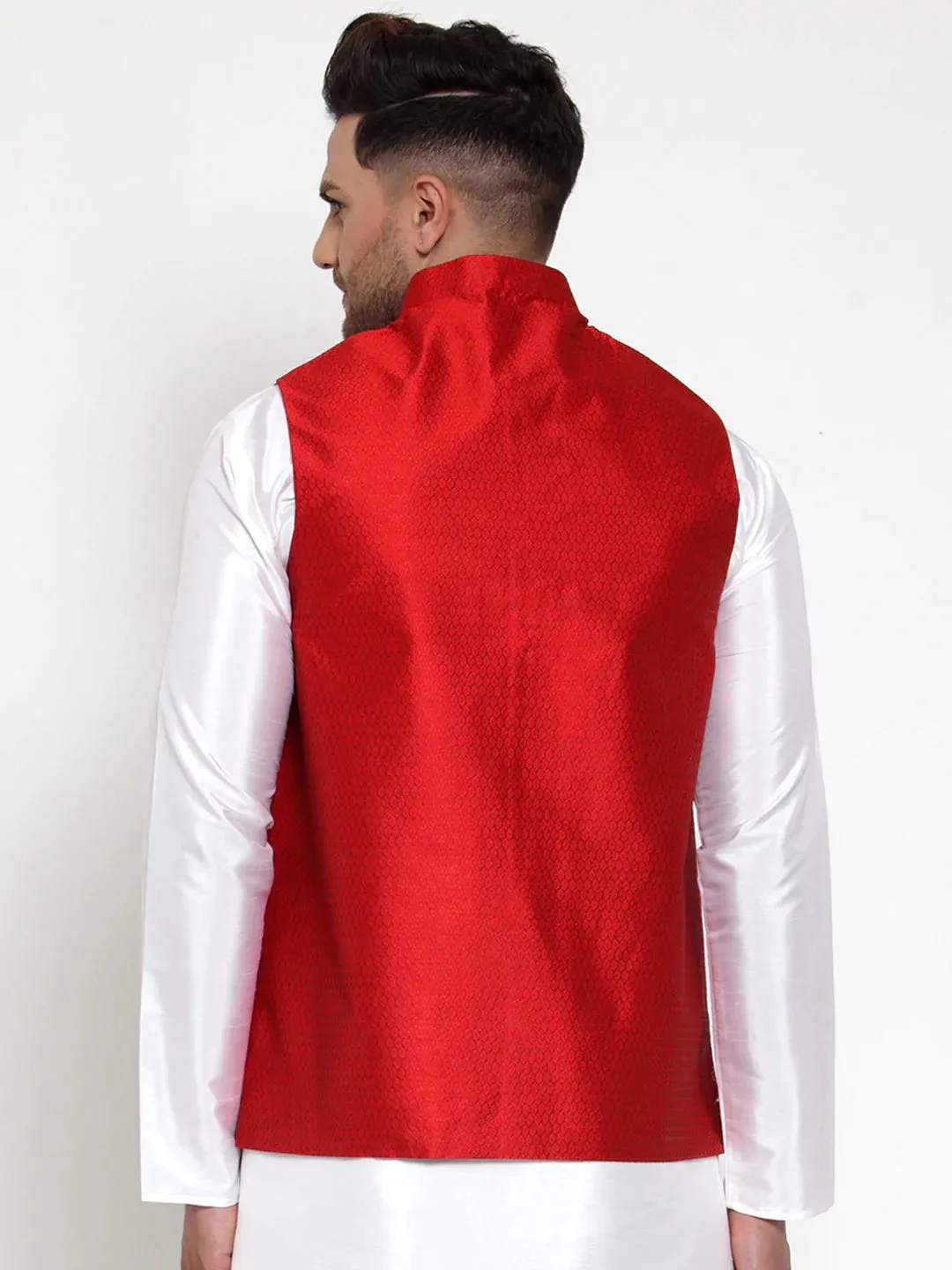 Men'S Maroon Woven Jacquard Nehru Jacket