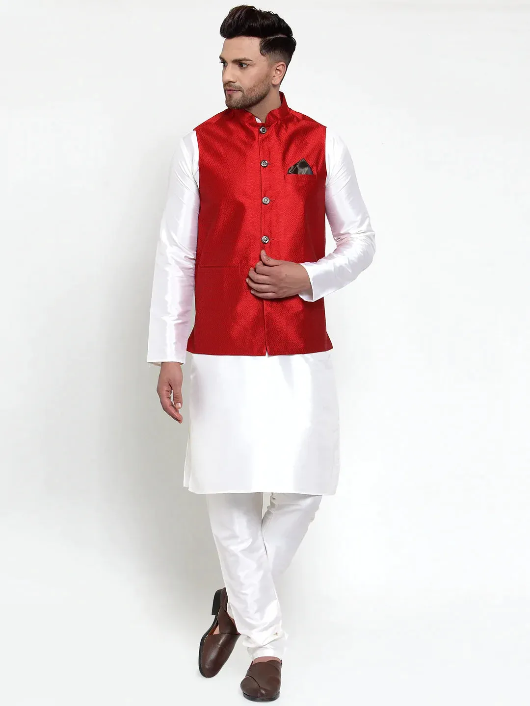 Men'S Maroon Woven Jacquard Nehru Jacket