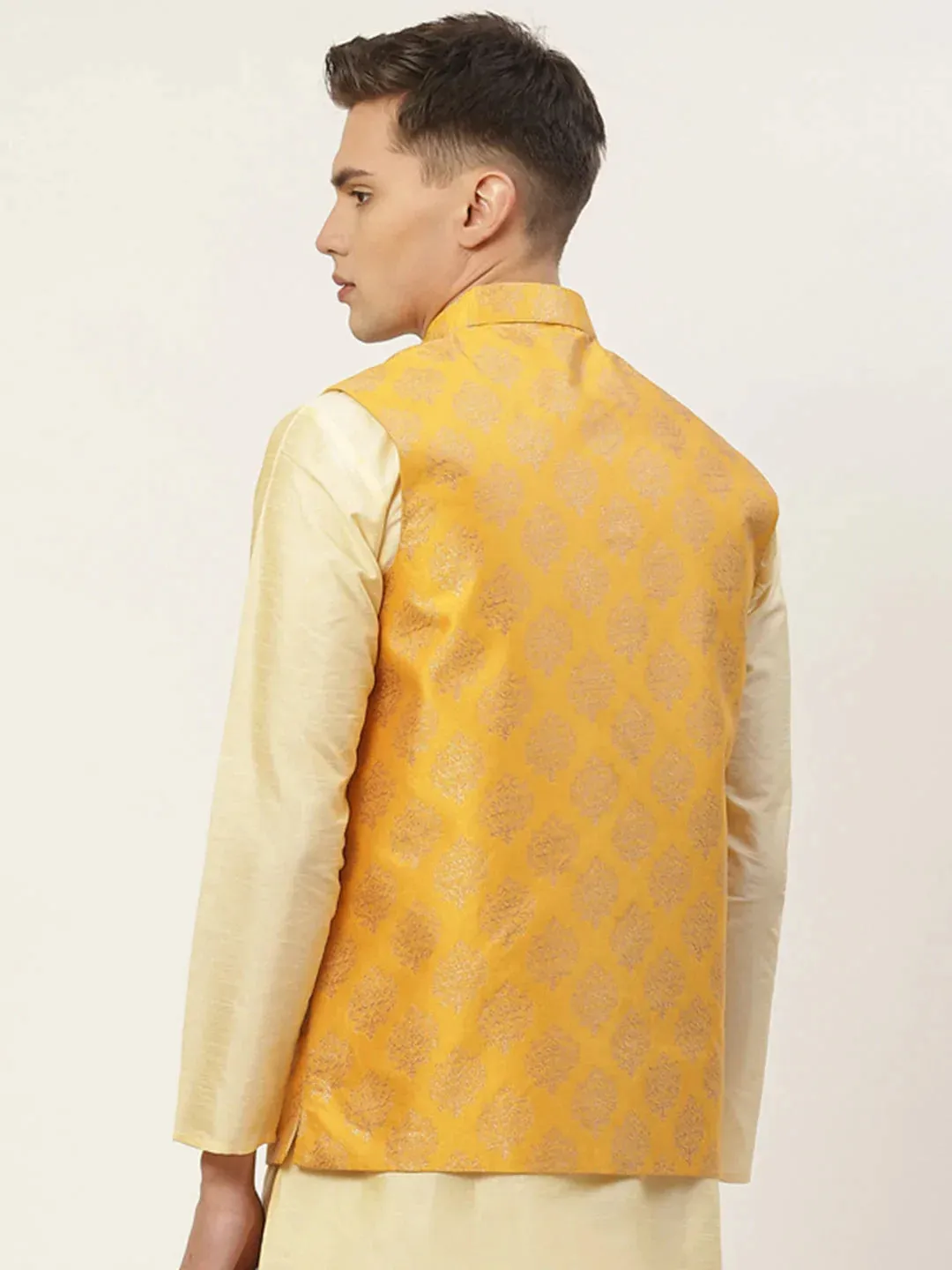 Men'S Mustard Printed Nehru Jacket