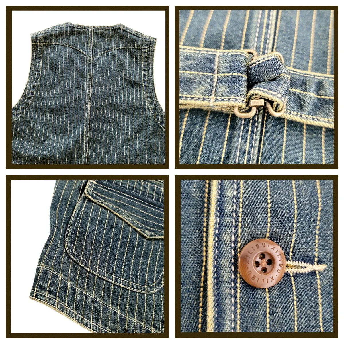 Men's Striped V-neck Denim Vest