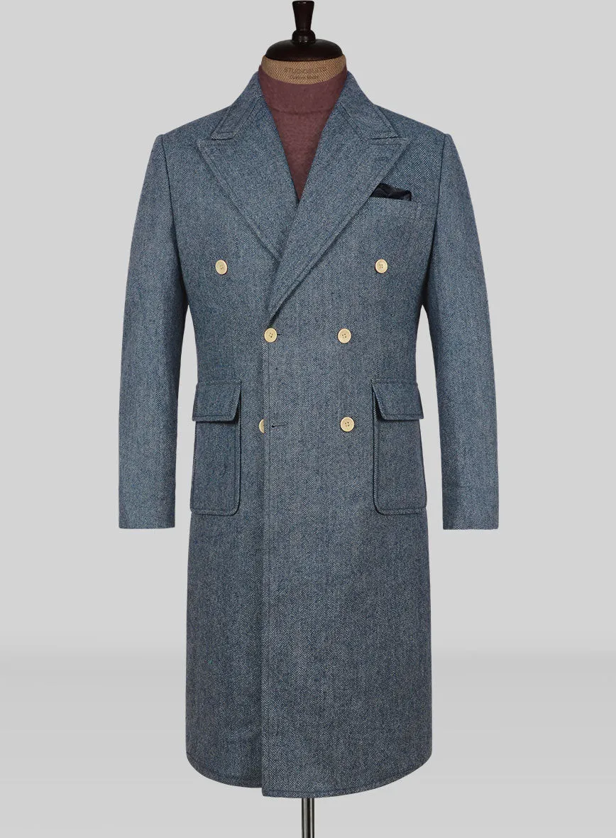 Musto Vintage Herringbone Blue Tweed Overcoat