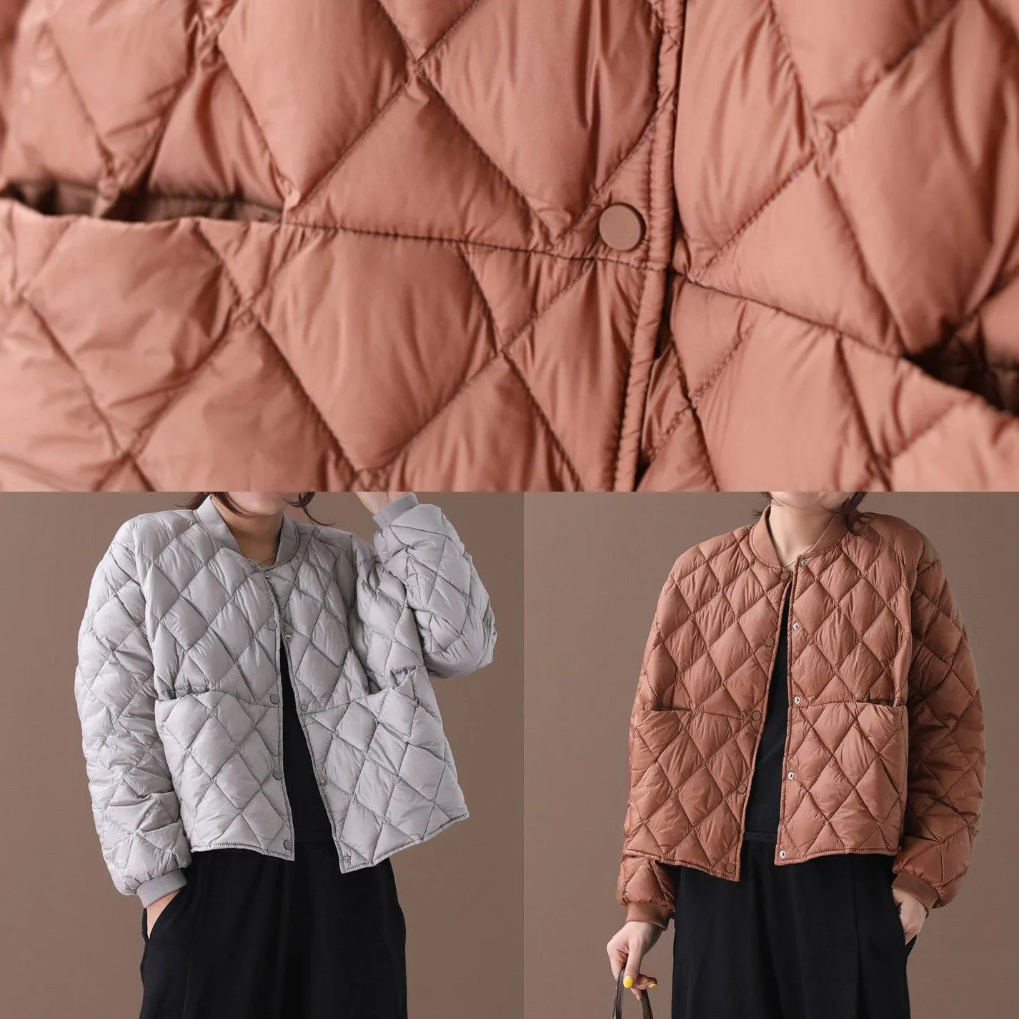 New brown warm winter coat plus size winter stand collar Geometric overcoat