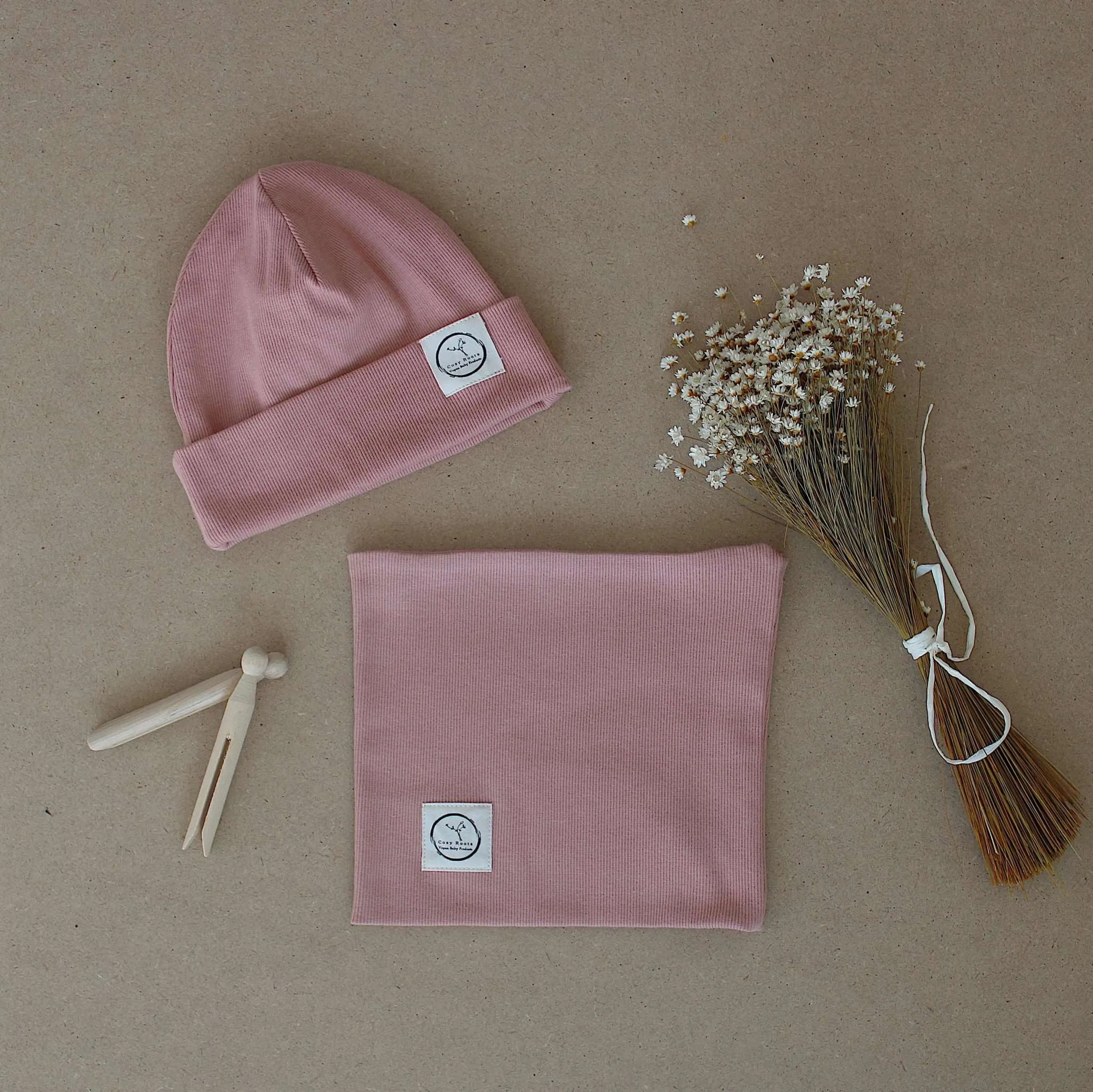 Organic Rib Beanie - Dusty Rose