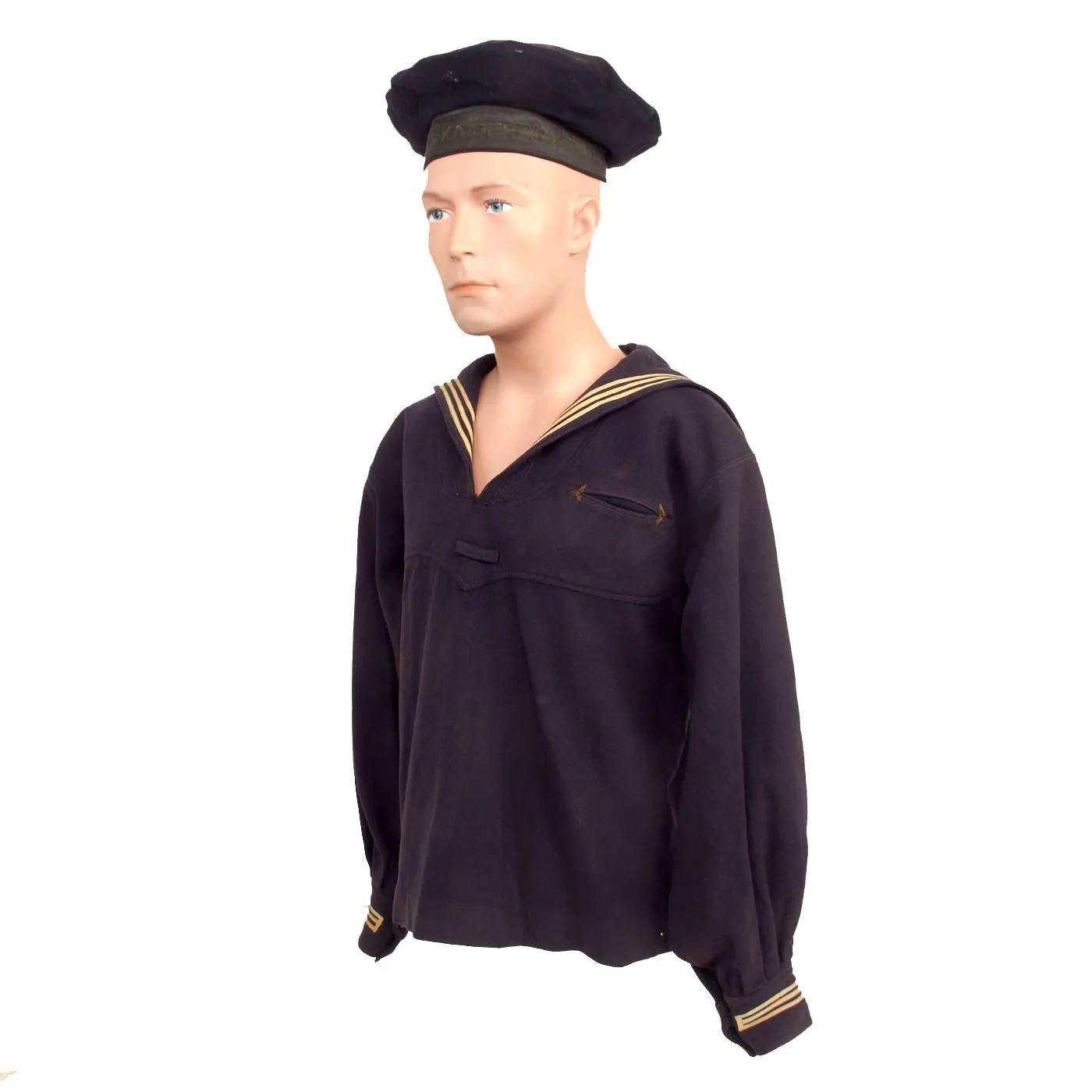 Original U.S. WWI US Navy Named Service Dress Blue Uniform Jumper with U.S.S. Kaiserin Auguste Victoria “Flat Cap”