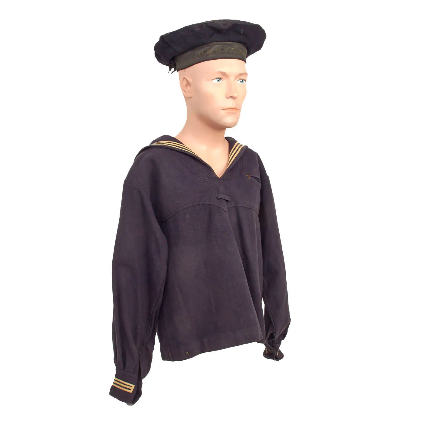 Original U.S. WWI US Navy Named Service Dress Blue Uniform Jumper with U.S.S. Kaiserin Auguste Victoria “Flat Cap”