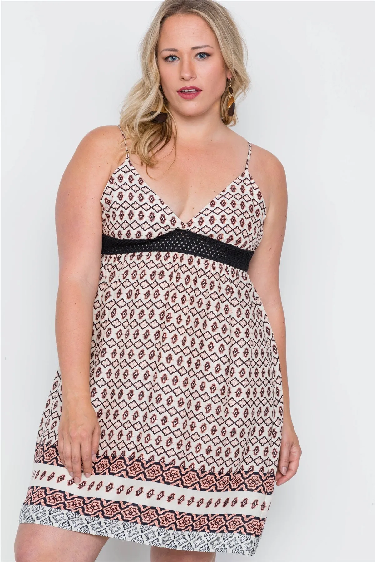 Plus Size Peach Paisley Print Cami Slip On Mini Dress