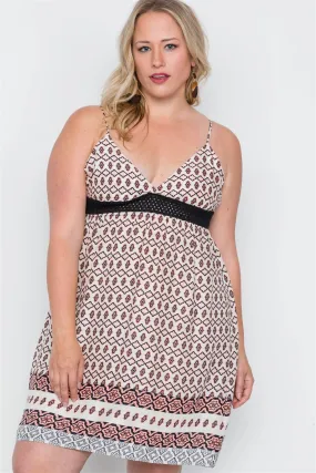 Plus Size Peach Paisley Print Cami Slip On Mini Dress