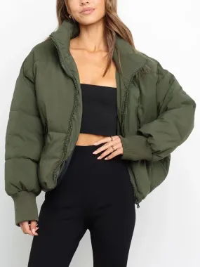 Quilted Puffer Stand Trendy Collar Crop Coat