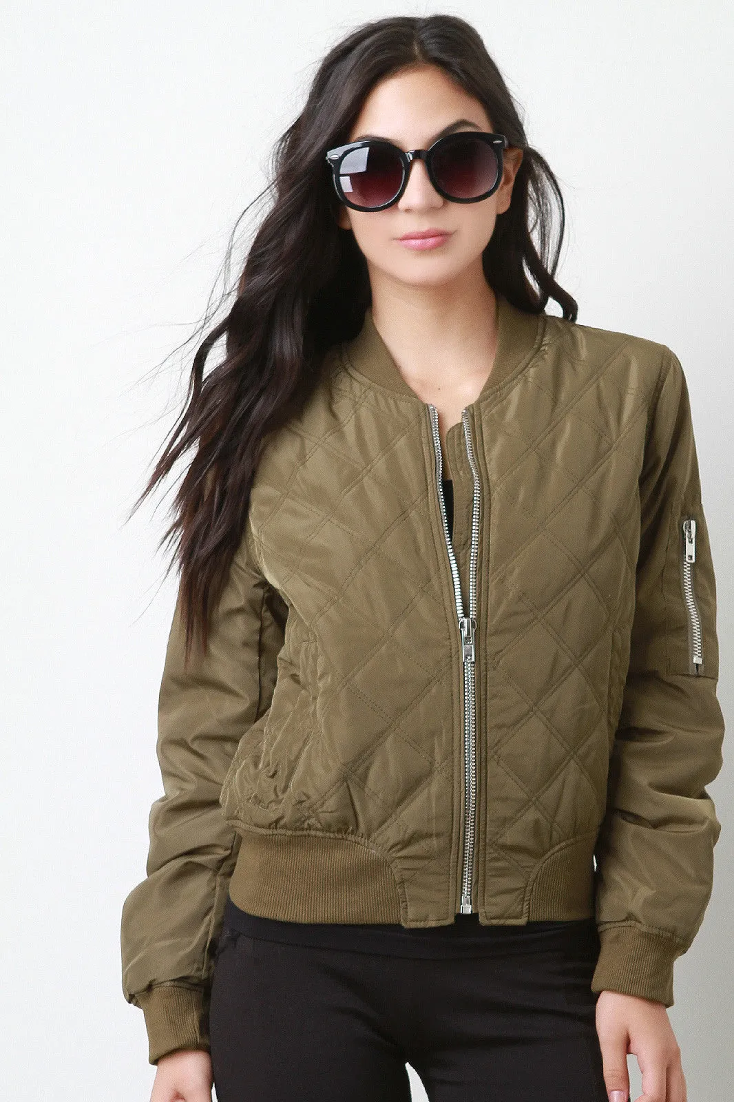 Quilted Zipped Up Bomber Puffer Jacket