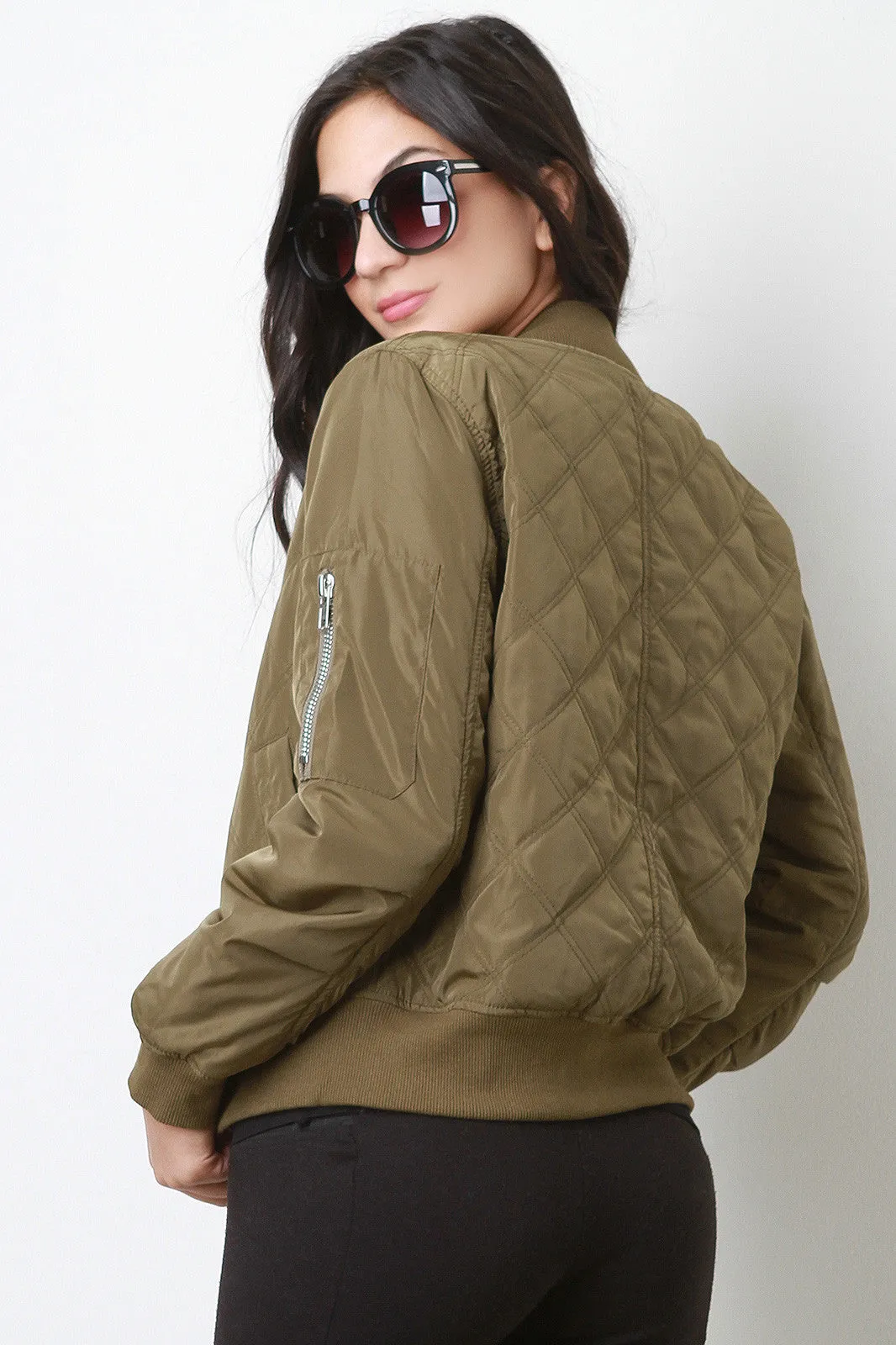 Quilted Zipped Up Bomber Puffer Jacket