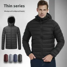 r Men's Lightweight Hooded Coat Winter Warm Solid Color ZippeJacket Fashion Men's coat