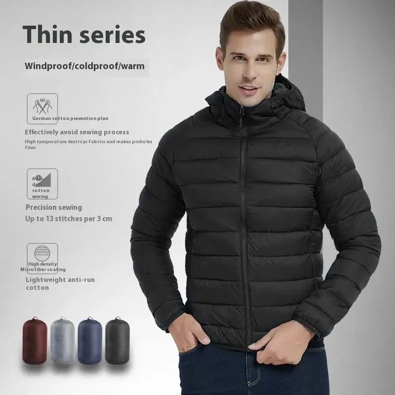 r Men's Lightweight Hooded Coat Winter Warm Solid Color ZippeJacket Fashion Men's coat