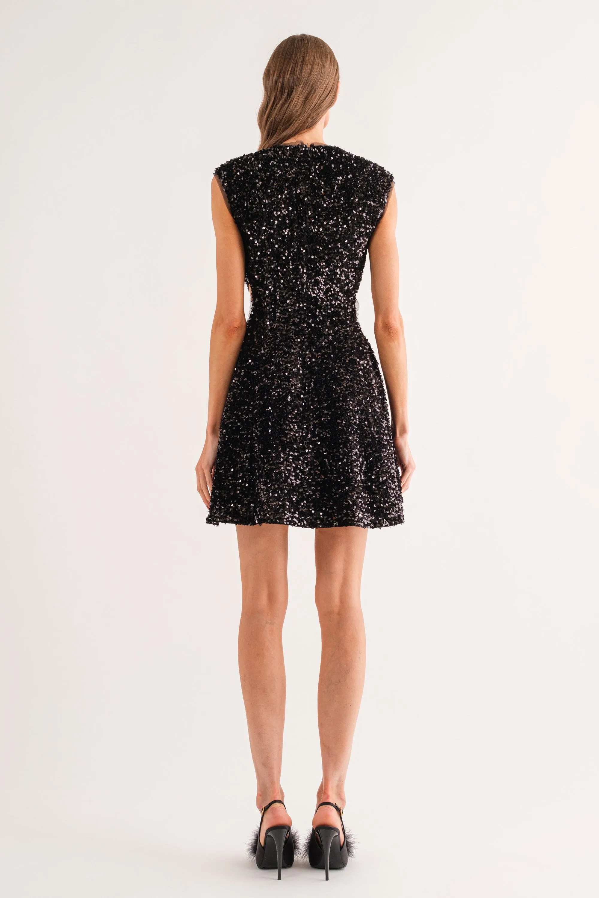 Raven Sequin Cut Out Dress Black