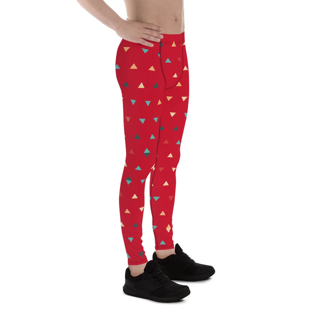 Red Birthday Boy Meggings, Triangular Geometric Best Men's Leggings-Made in USA/EU